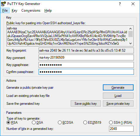 Putty generate ssh private key location